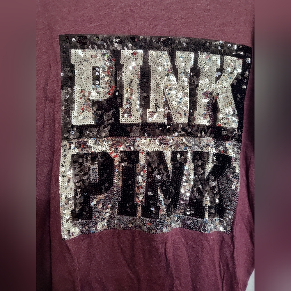 PINK VICTORIA'S SECRET Burgundy Grey Black Silver Sequins Top Large - Picture 2 of 4